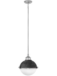 Fletcher 13 1/2-Inch Stem Pendant in Aged Zinc with Polished Nickel.